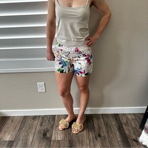 Express White Bermuda Shorts Vibrant Floral Pattern
